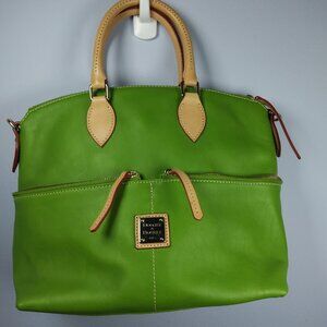Dooney & Bourke Dillen Smooth Leather Satchel Green Domed Zip Pockets Purse